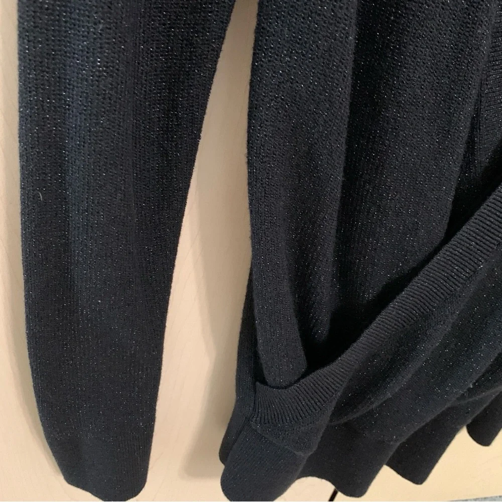 White House Black Market Women's Pullover Shimmer V-Neck Wrap Sweater Black‎ M